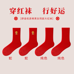 Embroidered Long Tube Socks Middle Length Cat Person Year Red Socks Men Women Autumn Winter 2025 Snake Year Marriage Gift Lucky Fortune