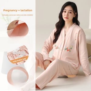 Miiow | Pure Cotton Maternity Sleepwear Womens Home Clothes Set Postpartum Ladies V-neck Long Sleeve Open Cardigan Style With Chest Pad