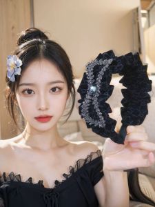 Womens Wide Edge Velvet Hairband with Star Points And Water Diamond New 2024 Face Washing Hair Clip Vintage Court Style