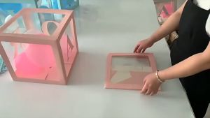 Box Balon Transparan Kotak Balon Warna Pink Alphabet Huruf A-Z dan Angka 0-9 Transparan Box Pink untuk Dekorasi Pesta Ulang Tahun Party Decor