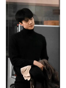 Black High Collar Knitwear Casual Mens Base Layer Shirt Slim Fit Spring Autumn Korean Style Wushixun Youth Fashion