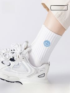 MiiOW | Tất thể thao nữ dài đến bắp chân MiiOW mùa hè 2025 mới về màu trơn không đường may dài đến đầu gối tất học sinh màu trắng