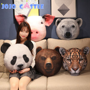 JOJO CASTLE 40cm Super Soft Stuffed Animals Head Pillow Simulation Panda Pig Polar Bear Leopard Cushion Sleep Pillow Girlfriend Kid Best Gifts