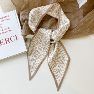 Summer Floral Print Long Scarf Womens Double-Sided Hair Ties French Style Knotting Scarves Versatile Fashion Accessories