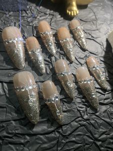 Luxurious Gold Sparkling French Zircon Diamond High-End Handmade Wearable Nail Art Detachable Nail Beauty Tool Pink Series