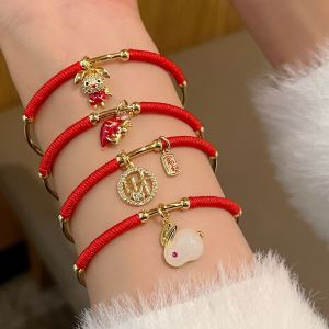 Red String 2023 Rabbit Year Lucky Charm Bracelet Womens Fashion Jewelry Friend Gift Alloy Engraved Fortune Cookie Bead