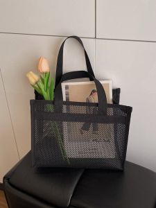 Lightweight Breathable Mesh Shopping Bag Casual Beach Bag Large Capacity Toiletry Bag Tote Bag Open Top Shopping Bag