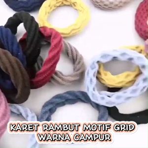 KARET RAMBUT MOTIF GRID WARNA CAMPUR HITAM EARTH TONE [9 VARIAN]