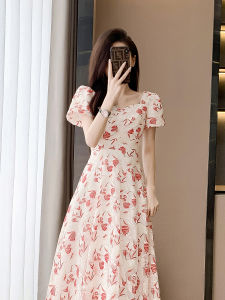 Elegant Floral Lace Summer New Style Fashionable Long Dress Luxury Ceremony Dress High Waist Short Sleeve A-Line Skirt