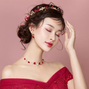 Bride Wedding Headdress Korean Style Mori Fairy Beautiful Headband Necklace Three-Piece Earrings Set Pack Wedding Toast Dress Hair Accessories