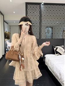 Sweet and Sophisticated Lace Crochet See-through Blouse and Mini Skirt Set