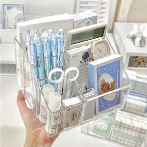 Transparent Student Desk Organizer Box Remote Control Holder Sticky Note Storage Rack Biji Storage Grid Nordic Style Long Rectangle