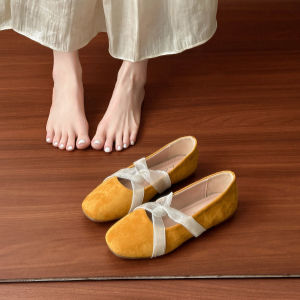 French Style Mary Jane Shoes Cross Ribbons Flat Soft Soles