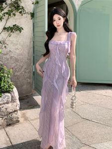 CHANGTONG | Purple Strappy Banquet Dress Long