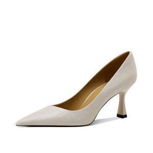 VAN WALLY รองเท้าส้นสูงปลายแหลมสไตล์จีนย้อนยุค ผู้หญิง ส้นบางหรูหราสีเทาแฟชั่นรองเท้าเดียวรองเท้ากาวกาว