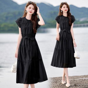 Elegant French Style Midi Dress Women Loose Fitting Tummy Covering Slimming Summer Fashion High End Feeling A-Line Skirt