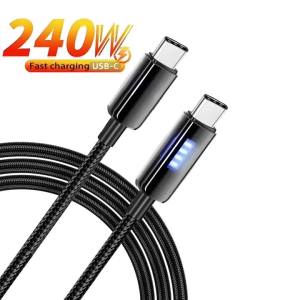 240W LED USB-C to Type C Cable PD Fast Charger Data Cable for iPhone Huawei Samsung Xiaomi OPPO - Fast Charging C to C Cable