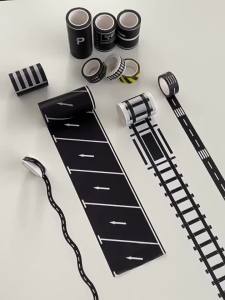 1Roll 5M 1:12 Dollhouse Road Traffic Railway Track Scene Tape Sticker Miniature Parking Scene Curve Sticker Model Decor Toy