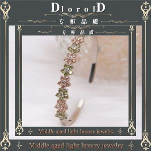 DlorolD Colorful Flower Zirconia Bracelet Womens High-End Vintage Elegant Sweet Natured Hand Jewelry Fashion Accessories