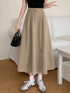Khaki Skirt for Women Plus Size Plus Size Ladies Belly Covering A- line Umbrella Skirt Mid Length Long Length Pear Shapes Japanese Style Workwear Skirt