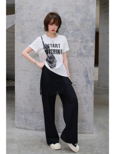 Linen Lace Flare Loose Fit Versatile Trousers