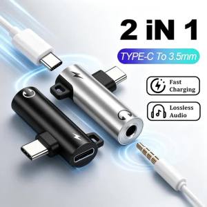 Type C to 3.5mm Headphone Adapter 2 in 1 USB C Audio Adapter Fast Charging Splitter for iPhone 17 Xiaomi Samsung Phone Connector