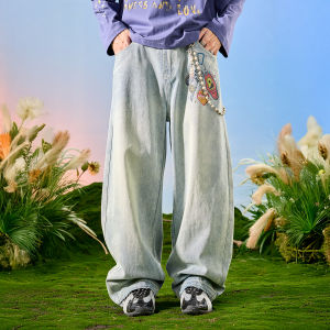 Wide Leg Drapey Denim Pants Vintage Washed