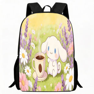 Sanrio | Kids Bag Lavender Flower Field Puppy Coffee Print School Backpack Lightweight Adjustable Childrens Casual Daypack Breathable Du