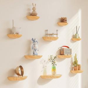 MAIYUQI | Hole-free Round Wood Wall Shelf Decorative Nordic Style