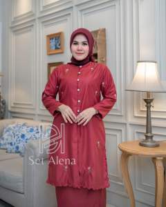 DkhayruStore - Set Baju Kurung Aleena Setelan Rok Baju Kurung Malay Bordir Sulam Motif Bunga Terbaru Set Kurung Melayu Malaysia Terbaru Set Bordir Melayu