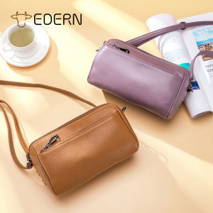 EDERN 2025 New Womens Cylinder Bag Genuine Leather Shoulder Bag Fashion Personalized Chain Bag Cowhide Crossbody Bag Sling Bag Barrel Bag