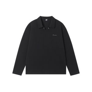 FORNINES | Embroidered Heavy Houndstooth Long Sleeve Polo Shirt for Couples