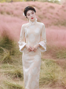 Ting Yue Ling New 2024 Elegant Young Style Chinese Traditional Long Qipao Dress Slim Fit Improved Version Daily Wear