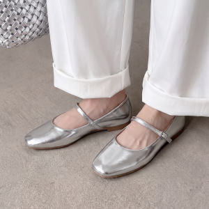 Silver French Ballet Style Round Toe Flat Shoes