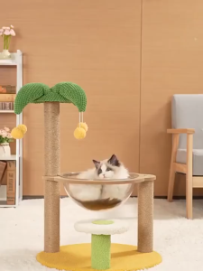 Cat Climbing Frame Coconut Tree Shape Cat Scratching Post Wooden Cat Tree Cat House Mainan Kucing Tahan Lama