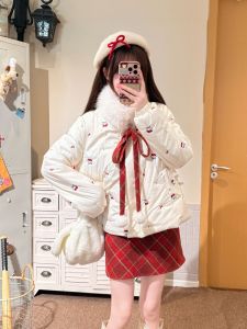 Sweet White Faux Fur Collar Short Cotton Coat