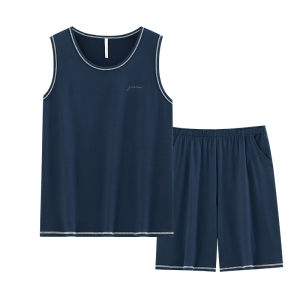 yuenei | ชุดนอนผู้ชายฤดูร้อน แขนกุด กางเกงขาสั้น ผ้าโมดอล หลวม บาง ขนาดใหญ่ ระบายอากาศได้ดี เสื้อผ้าสำหรับใส่อยู่บ้าน