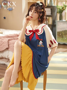 ชุดนอนผ้าฝ้ายลายการ์ตูน Snow White Princess สำหรับผู้หญิง ชุดนอนกระโปรง ชุดนอนผู้หญิง ชุดนอนฤดูร้อน ชุดนอนแขนสั้น ชุดนอนผ้าฝ้ายแท้