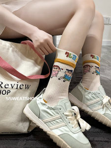Cute Cartoon Pattern Street Style Korean Version Womens Mid-Calf Socks Sports Crew Socks Comfortable Breathable Cotton Socks