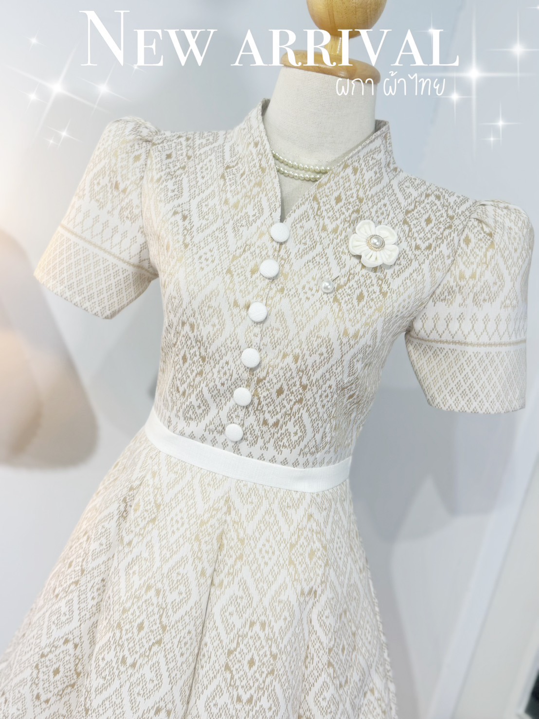 ชุดเดรสผ้าฝ้ายทอไทยทรงเอ ดีไซน์ทันสมัย ผ้าเนื้อแน่น ใส่สวยทุกงาน มุมมองที่ 3