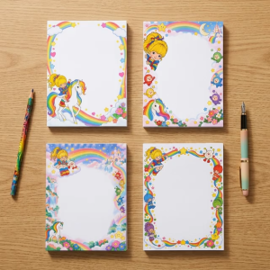 Rainbow Brite Notepad Set 4pcs 30 Sheets 3.5x5" + Sticker Pack 12pcs | Cute Stationery Gift Set Collectible
