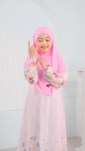 Nayla Gamis Anak Perempuan Set Kerudung Bergo Jersey usia 3 - 15 Tahun