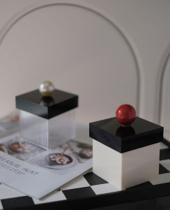 Acrylic Red Ball Pearl Cotton Box Stripes Transparent Storage Box Floss Matchbox Creative Minimalist