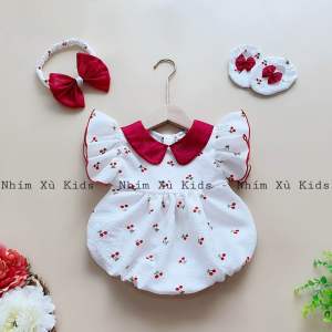 (3-12kg) Body Gấm Đỏ Cổ Tàu NHÍM XÙ KIDS Cho Bé Gái Sơ Sinh Đầy Tháng Thôi Nôi Sinh Nhật B068