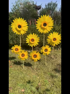 SHgeZm 1 Piece Sunflower Windmill Outdoor Party Garden Yard Decor Rotating Sunflower Wind Spinner Stake Standing Lawn Flower Pinwheel