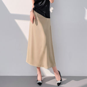 กระโปรงทรงหางปลาเอวสูงทรงเอผ้าโพลีเอสเตอร์สำหรับผู้หญิงไซส์ใหญ่ กระโปรงทรงเอยาวคลุมสะโพกฤดูร้อน ทรงหลวม กระโปรงทรงเอ