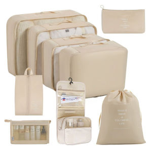 9-piece Set Travel Organizer Storage Bags Suitcase Toiletries Shoe Clothes Tidy PouchPacking Cubes Set CasesTravel Accessories