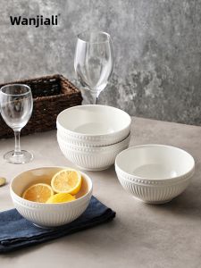WANJIALI | Luxury French Style Roman Embossed White Ceramic Bowl