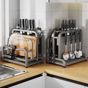 Multi-functional Kitchen Storage Rack Knife Pot Lid Cutting Board Chopsticks Organizer