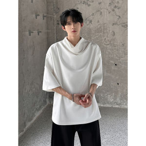 White Stand-up Collar T-Shirt Short Seven-eighths Sleeve